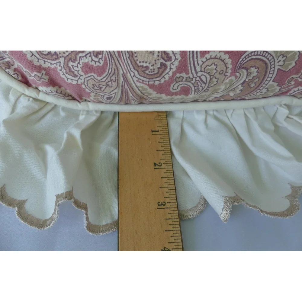 Croscill Paisley Ruffle Throw Pillow Rose Tan Scalloped Edge USA Vtg Cottagecore